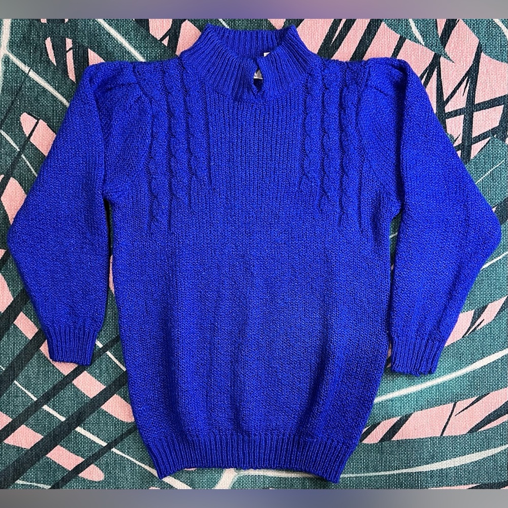 Vintage Bristol Court Acrylic Collared Knit Puffy Sleeve Knit Sweater